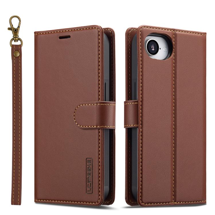 

For iPhone 16e LC.IMEEKE L2 Series Detachable Magsafe PU Phone Case with Lanyard(Brown)