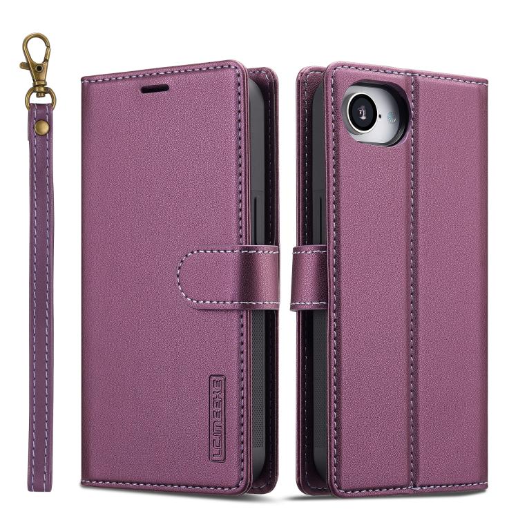 

For iPhone 16e LC.IMEEKE L2 Series Detachable Magsafe PU Phone Case with Lanyard(Purple)