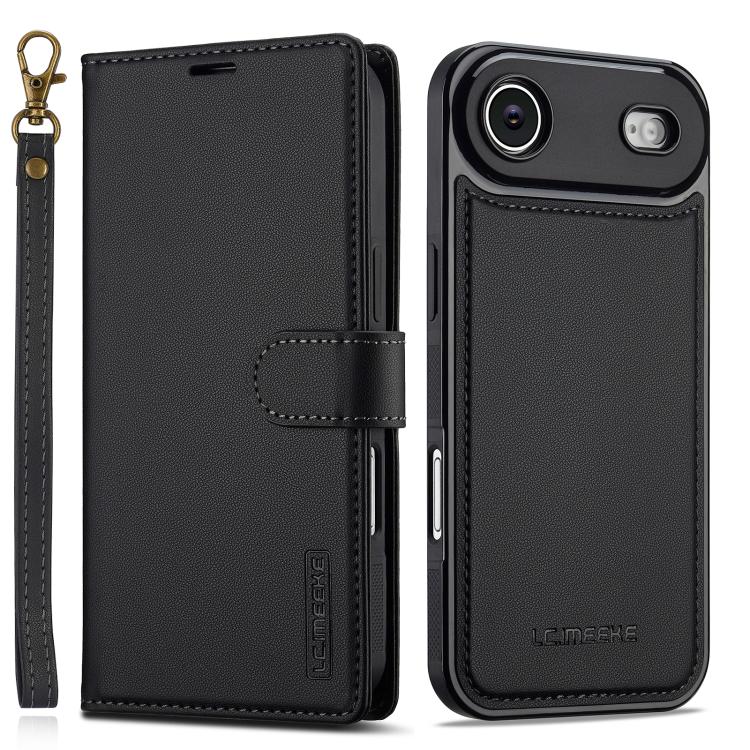 

For iPhone Air LC.IMEEKE L2 Series Detachable Magsafe PU Phone Case with Lanyard(Black)