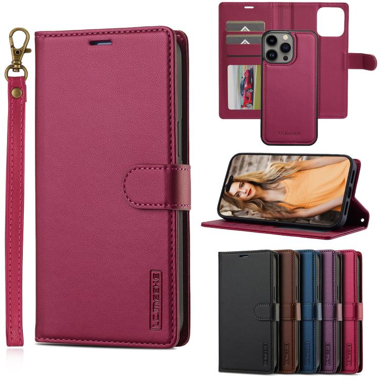 

For iPhone 15 Pro Max LC.IMEEKE L2 Series Detachable Magsafe PU Phone Case with Lanyard(Red)
