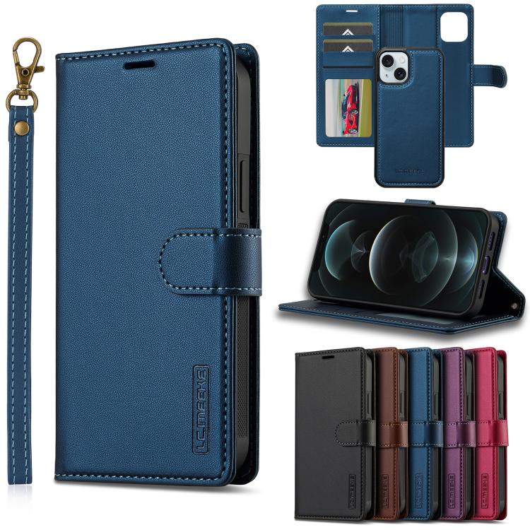 

For iPhone 14 Plus LC.IMEEKE L2 Series Detachable Magsafe PU Phone Case with Lanyard(Blue)
