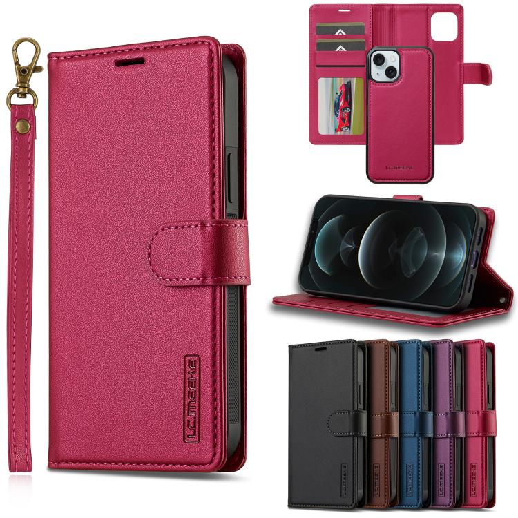 

For iPhone 14 Plus LC.IMEEKE L2 Series Detachable Magsafe PU Phone Case with Lanyard(Red)
