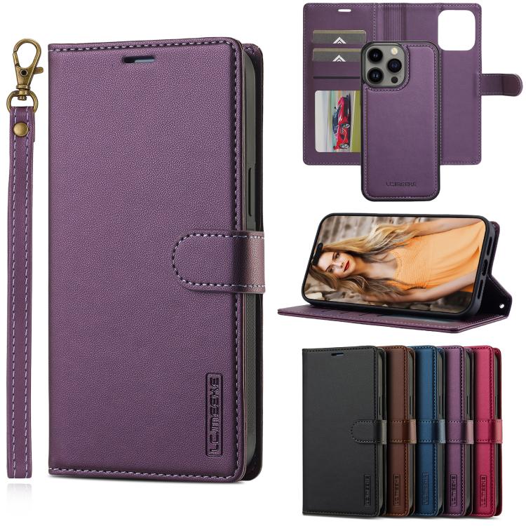 

For iPhone 14 Pro LC.IMEEKE L2 Series Detachable Magsafe PU Phone Case with Lanyard(Purple)