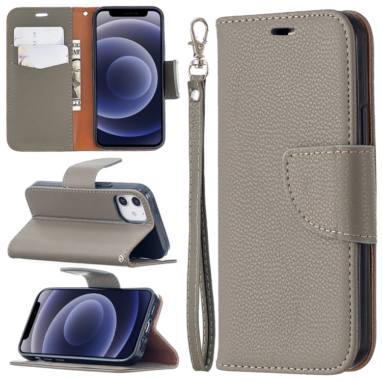 

For iPhone 12 mini Litchi Texture Pure Color Horizontal Flip Leather Case with Holder & Card Slots & Wallet & Lanyard(Grey)