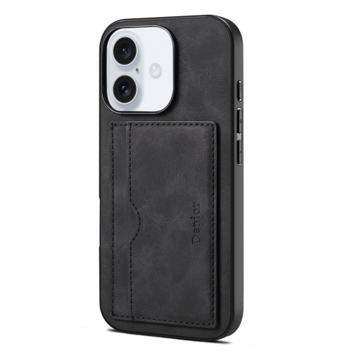 

For iPhone 16 Denior D08 PU Single Card Slot Holder Phone Case(Black)