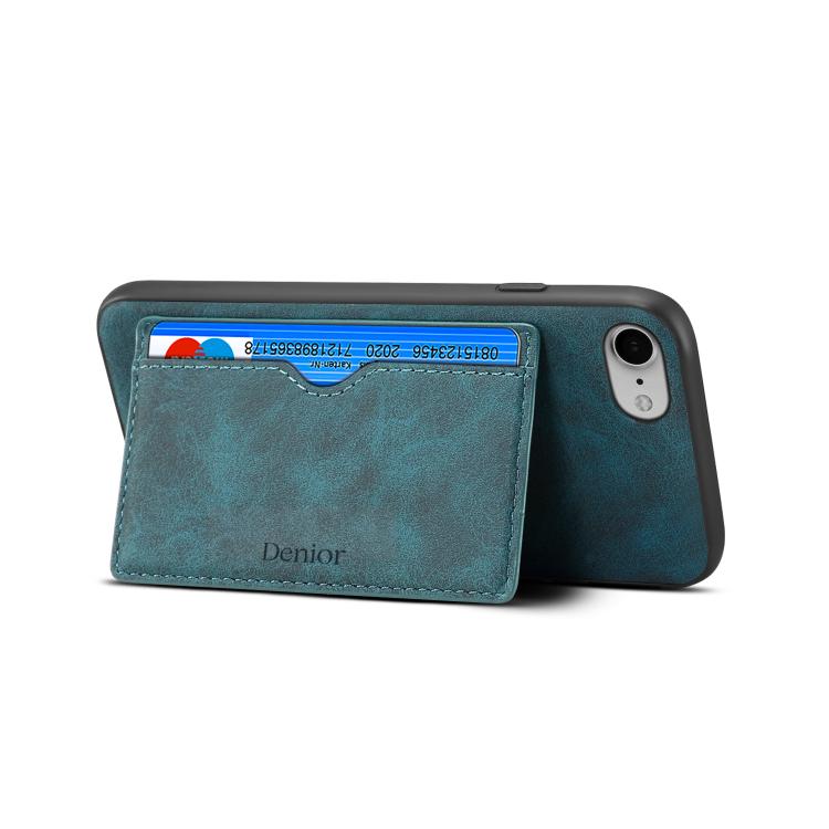 

For iPhone 16e Denior D08 PU Single Card Slot Holder Phone Case(Blue)