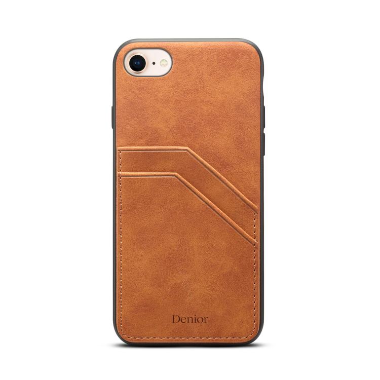 

For iPhone 16e Denior D09 PU Dual Card Slot Back Cover Phone Case(Brown)