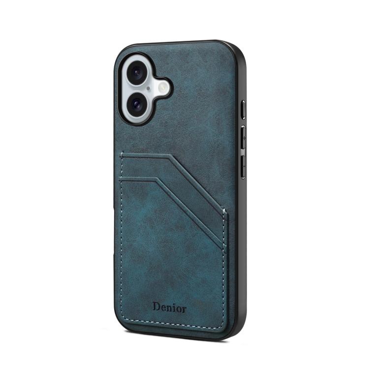 

For iPhone 17 Denior D09 PU Dual Card Slot Back Cover Phone Case(Blue)
