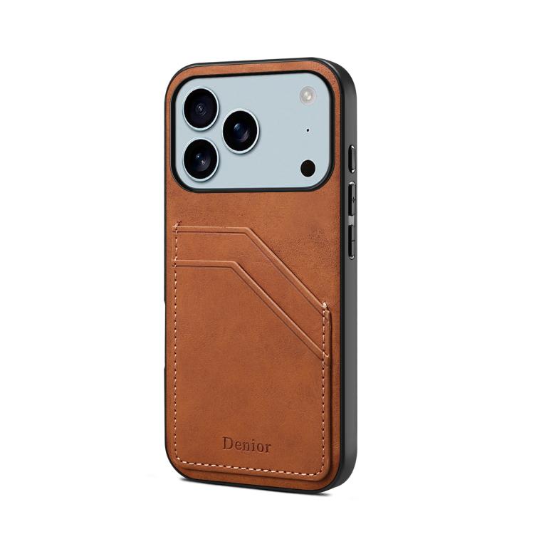 

For iPhone 17 Pro Denior D09 PU Dual Card Slot Back Cover Phone Case(Brown)