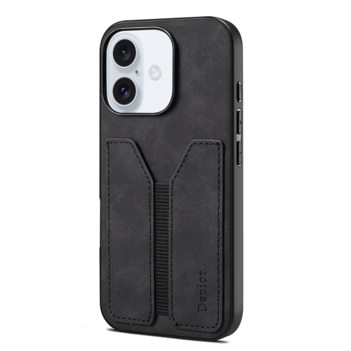 

For iPhone 16 Denior D07 DV Elastic Card Slot PU Back Cover Phone Case(Black)