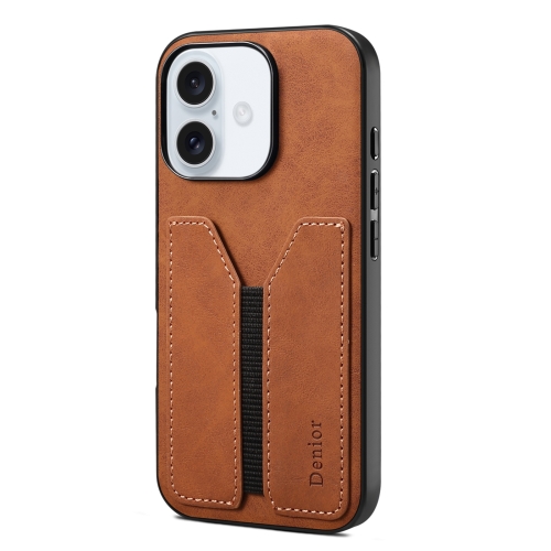 

For iPhone 16 Plus Denior D07 DV Elastic Card Slot PU Back Cover Phone Case(Brown)