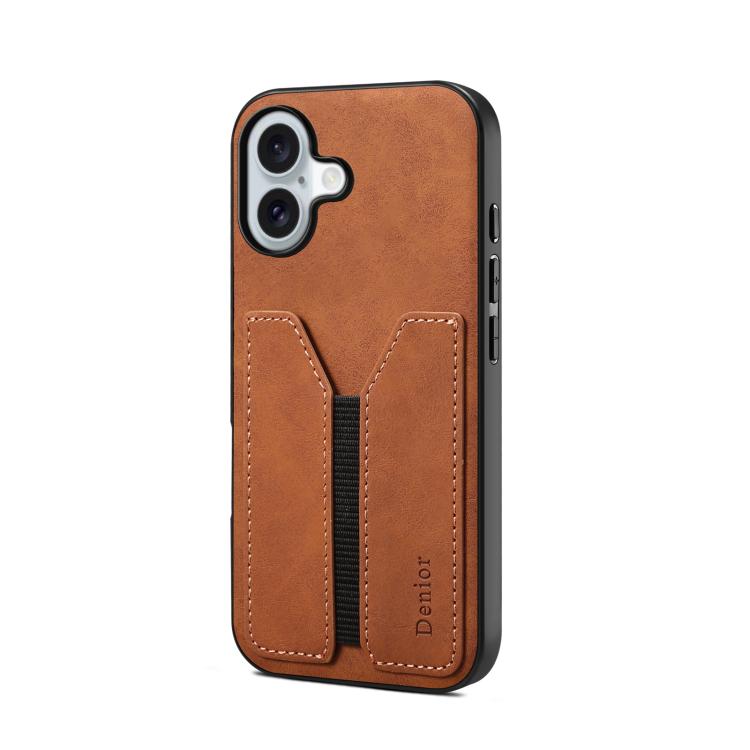 

For iPhone 17 Denior D07 DV Elastic Card Slot PU Back Cover Phone Case(Brown)