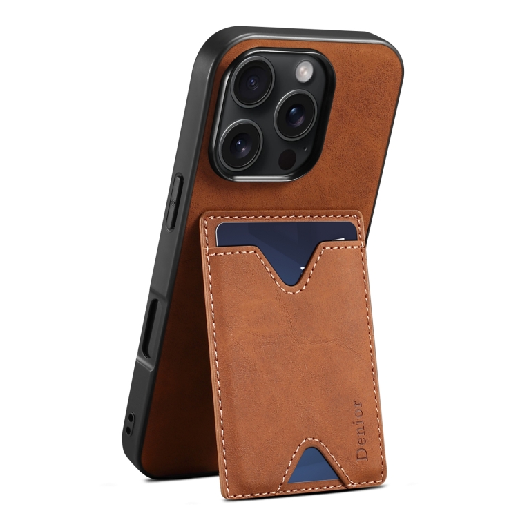 

For iPhone 16 Pro Denior D06 PU Back Cover Card Slot Holder Phone Case(Brown)