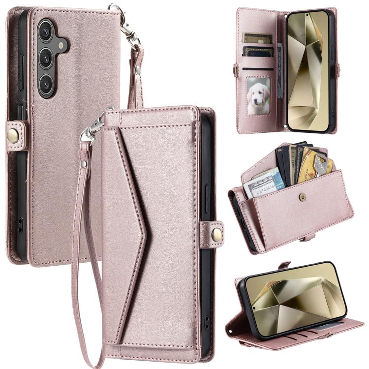 

For Samsung Galaxy A57 5G Wallet Multi-card Slot Leather Phone Case with Lanyard(Rose Gold)