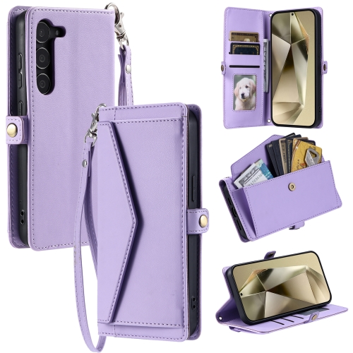 

For Samsung Galaxy S23 5G Wallet Multi-card Slot Leather Phone Case with Lanyard(Purple)