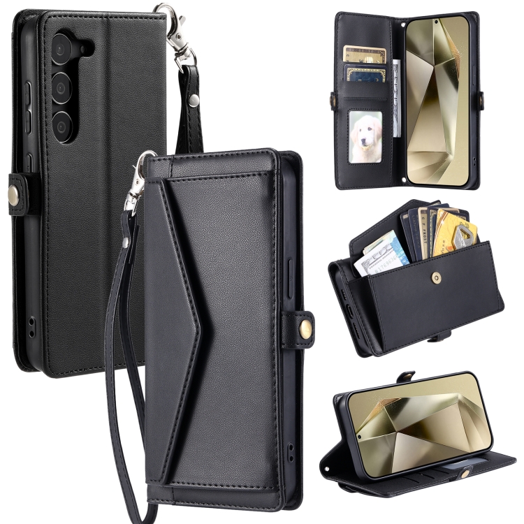 

For Samsung Galaxy S23 5G Wallet Multi-card Slot Leather Phone Case with Lanyard(Black)