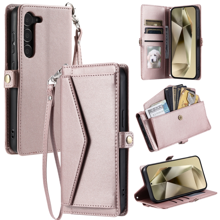 

For Samsung Galaxy S23+ 5G Wallet Multi-card Slot Leather Phone Case with Lanyard(Rose Gold)