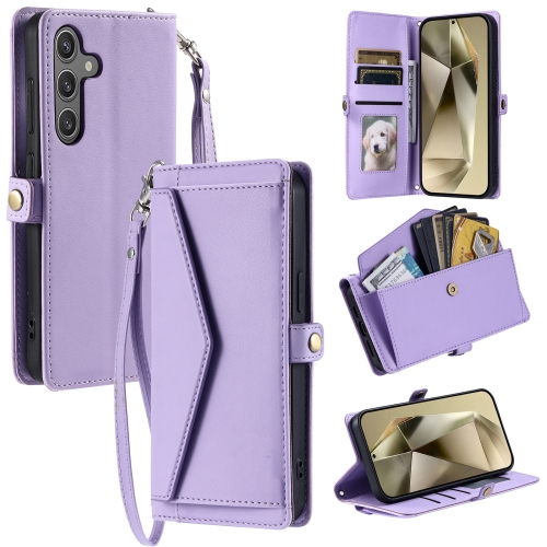 

For Samsung Galaxy S24 5G Wallet Multi-card Slot Leather Phone Case with Lanyard(Purple)