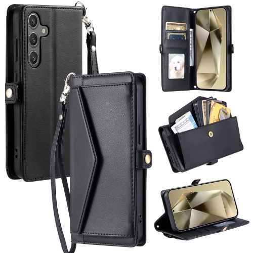 

For Samsung Galaxy S24 FE 5G Wallet Multi-card Slot Leather Phone Case with Lanyard(Black)