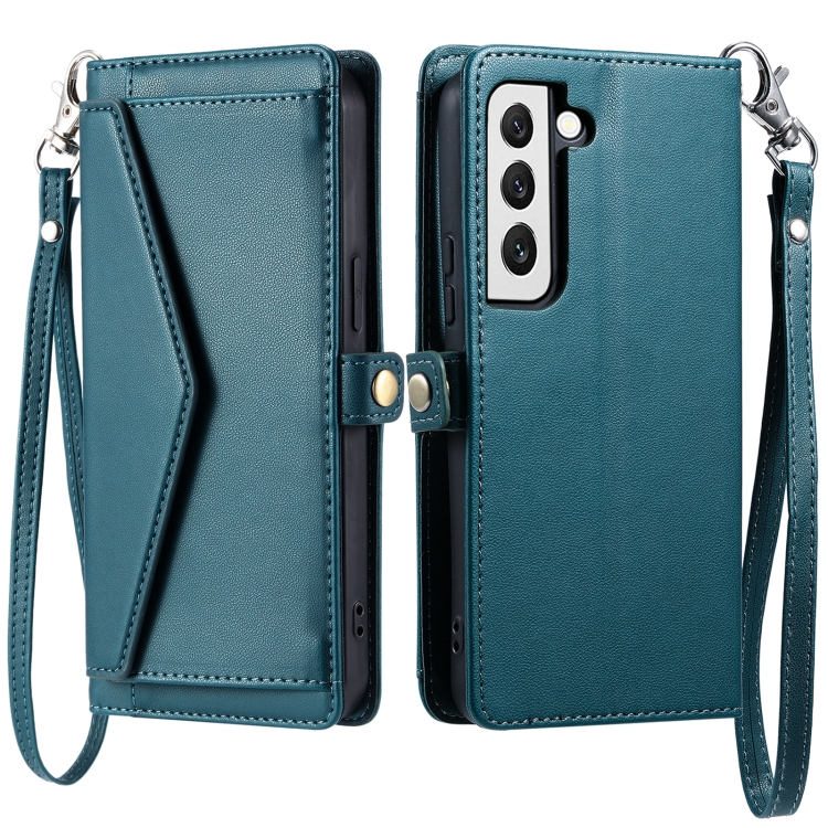 

For Samsung Galaxy S21 5G Wallet Multi-card Slot Leather Phone Case with Lanyard(Green)