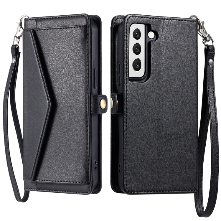 

For Samsung Galaxy S22 5G Wallet Multi-card Slot Leather Phone Case with Lanyard(Black)