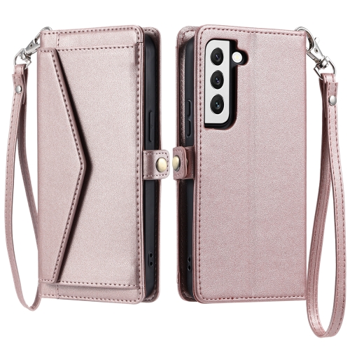 

For Samsung Galaxy S22+ 5G Wallet Multi-card Slot Leather Phone Case with Lanyard(Rose Gold)