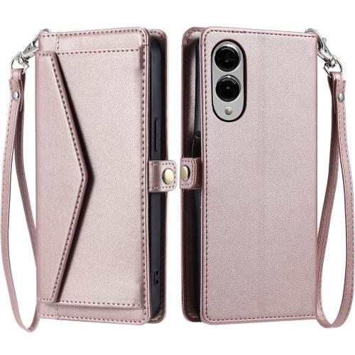 

For Samsung Galaxy S25 Edge 5G Wallet Multi-card Slot Leather Phone Case with Lanyard(Rose Gold)