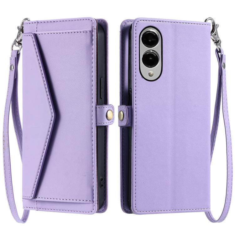 

For Samsung Galaxy S25 Edge 5G Wallet Multi-card Slot Leather Phone Case with Lanyard(Purple)