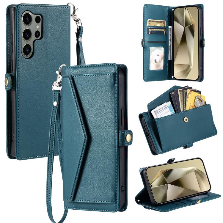

For Samsung Galaxy S26 Ultra 5G Wallet Multi-card Slot Leather Phone Case with Lanyard(Green)