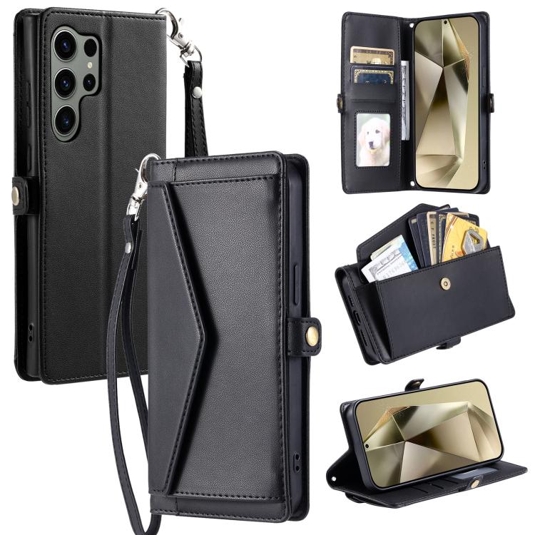 

For Samsung Galaxy S26 Ultra 5G Wallet Multi-card Slot Leather Phone Case with Lanyard(Black)