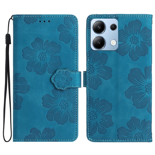 

For Redmi Note 14 4G 163.25mm Flower Embossing Pattern Leather Phone Case(Blue)