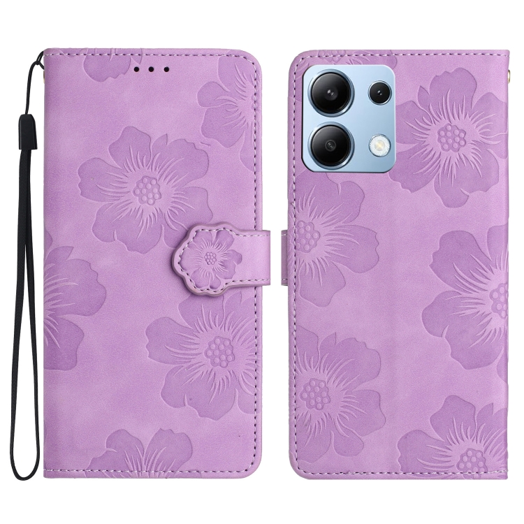 

For Redmi Note 14 4G Flower Embossing Pattern Leather Phone Case(Purple)