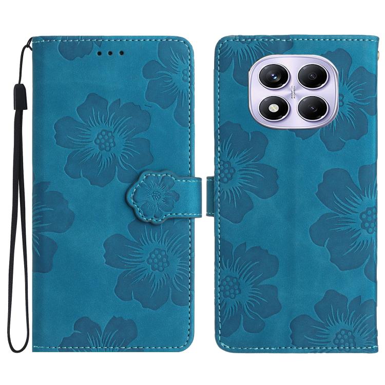 

For Redmi Note 14 Pro 4G Flower Embossing Pattern Leather Phone Case(Blue)
