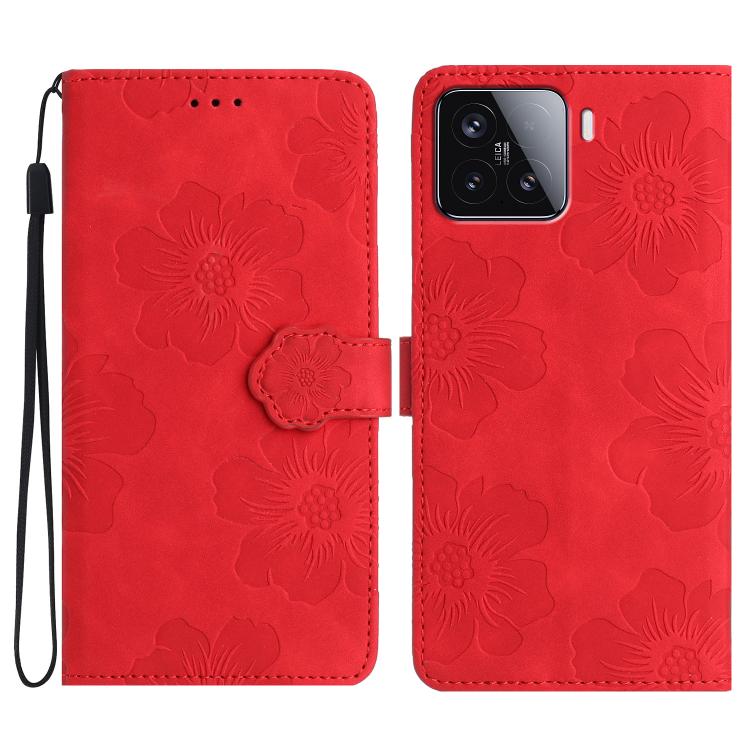 

For Redmi 15 5G Global/15 4G SEA 169.5 Flower Embossing Pattern Leather Phone Case(Red)
