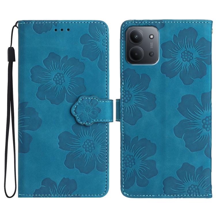 

For Redmi 15C 5G/4G EU 173mm/Poco C85 5G Flower Embossing Pattern Leather Phone Case(Blue)