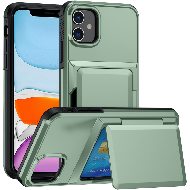 

For iPhone 11 Card Slot Holder Phone Case(Light Green)