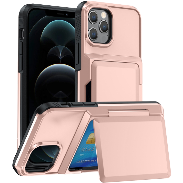

For iPhone 12 Pro Max Card Slot Holder Phone Case(Rose Gold)