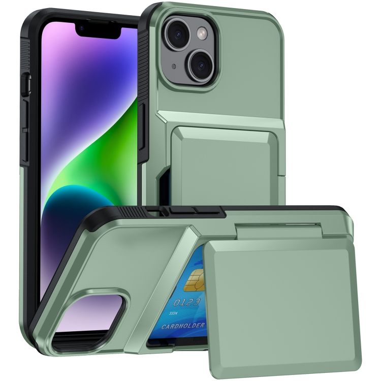 

For iPhone 14 Card Slot Holder Phone Case(Light Green)