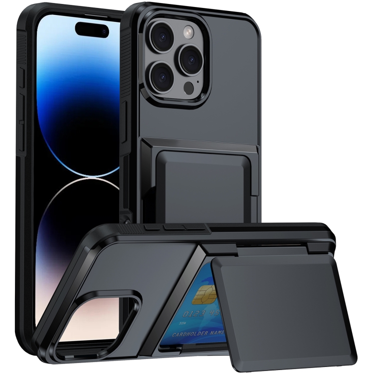 

For iPhone 14 Pro Max Card Slot Holder Phone Case(Black)