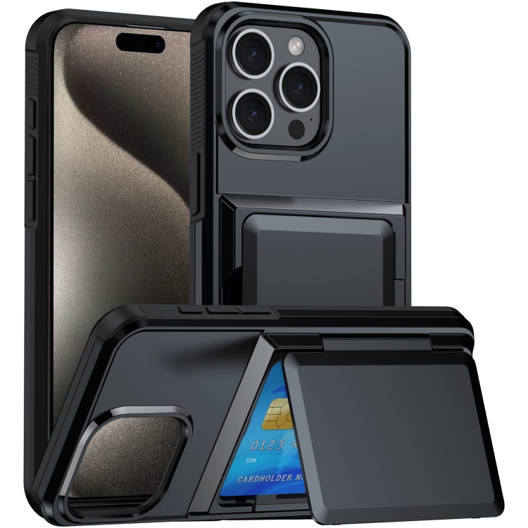 

For iPhone 15 Pro Max Card Slot Holder Phone Case(Black)