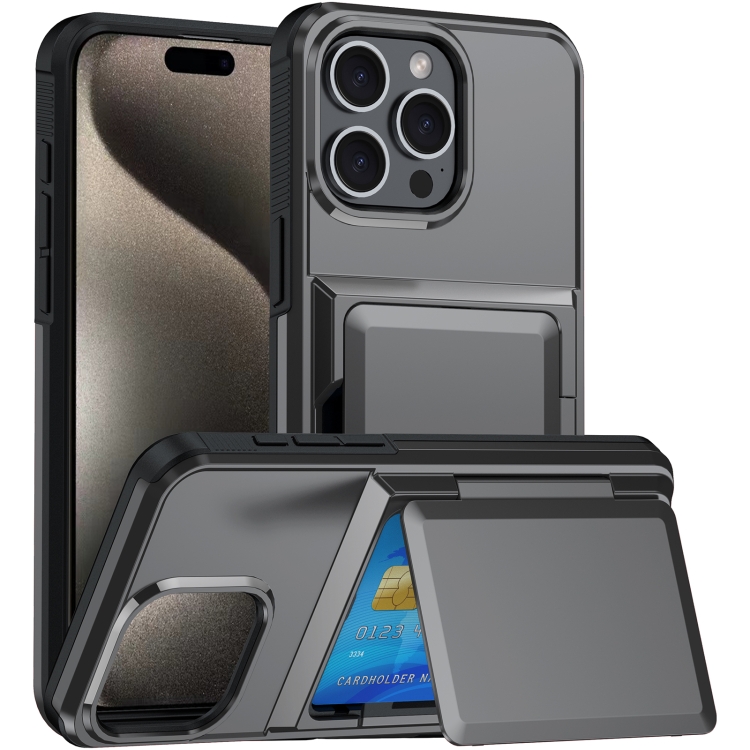 Étui de téléphone avec porte-cartes pour iPhone 15 Pro Max (gris)