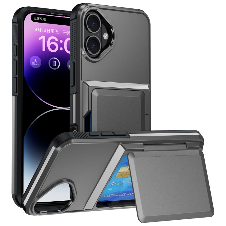 

For iPhone 16 Card Slot Holder Phone Case(Grey)