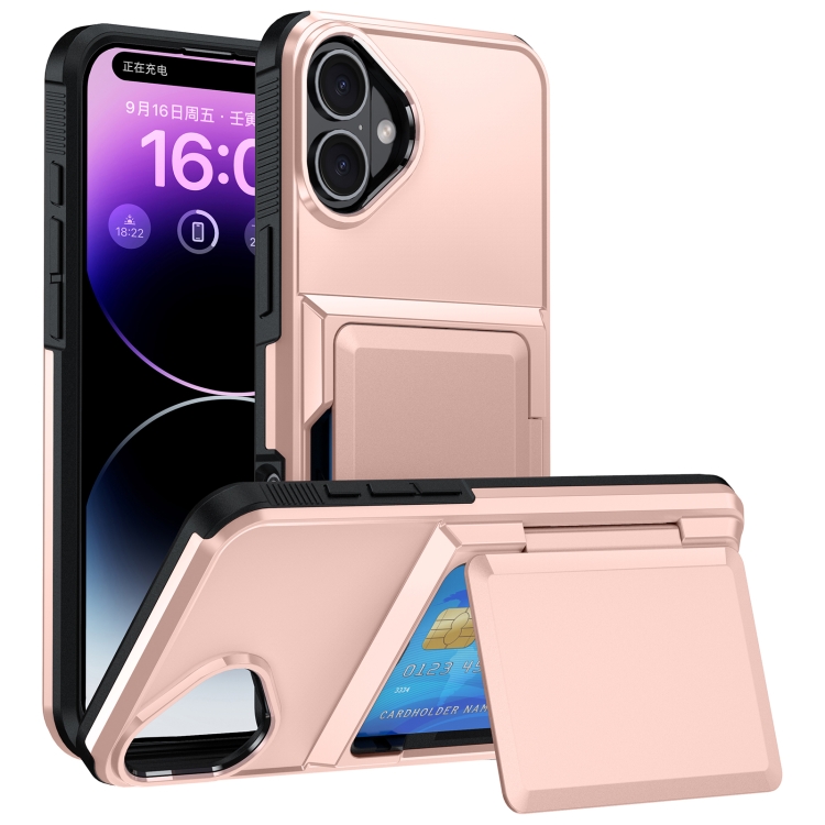 

For iPhone 16 Plus Card Slot Holder Phone Case(Rose Gold)