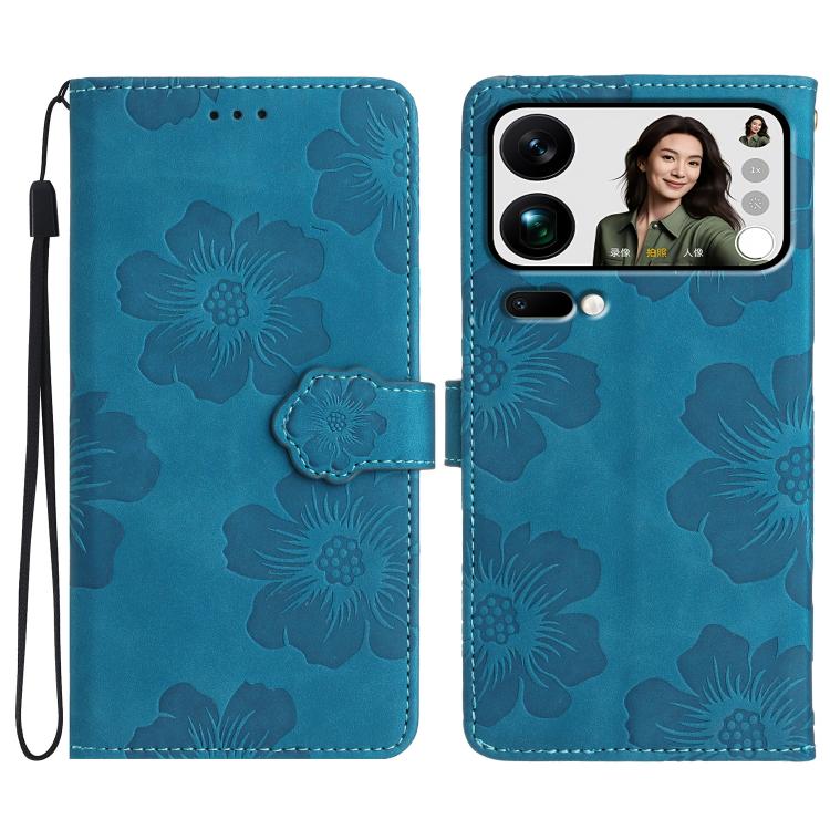 

For Xiaomi 17 Pro Max Flower Embossing Pattern Leather Phone Case(Blue)