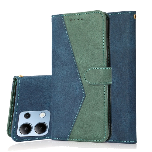 

For Redmi Note 14 4G 163.25mm Dual-color Stitching Leather Phone Case(Blue Green)