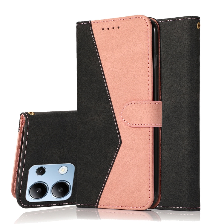 

For Redmi Note 14 4G 163.25mm Dual-color Stitching Leather Phone Case(Black Rose Gold)