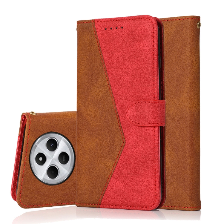 

For Redmi 14C 4G Dual-color Stitching Leather Phone Case(Brown Red)