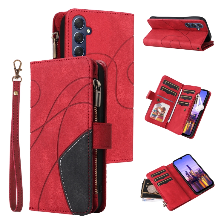

For Samsung Galaxy A16 5G Dual-color 9 Card Slots Zipper Wallet Leather Phone Case(Red)