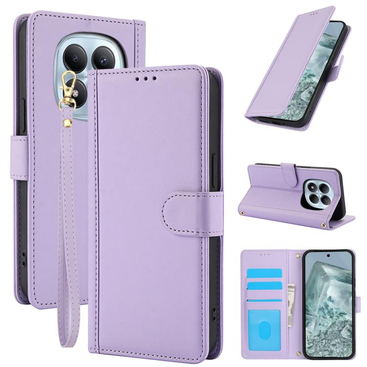 

For Redmi Note 15 Pro+ 5G Global 163.3mm Skin Feel Pure Color Card Slots Leather Phone Case with Dual Lanyard(Purple)