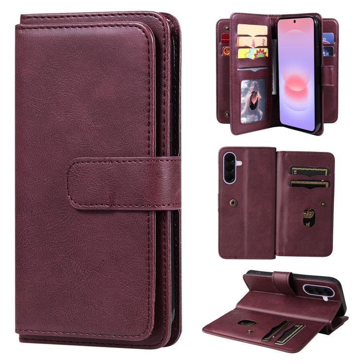 

For Galaxy A27 5G Multi-Function Wallet 10 Card Slots Leather Phone Case(Claret)
